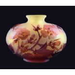 Gallé – Cameo glass vase - red glass overlaid on citron frosted body, cut with blossom