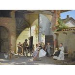 Francesco Didioni (1839-1895) - Oil on panel - Courtyard scene with children