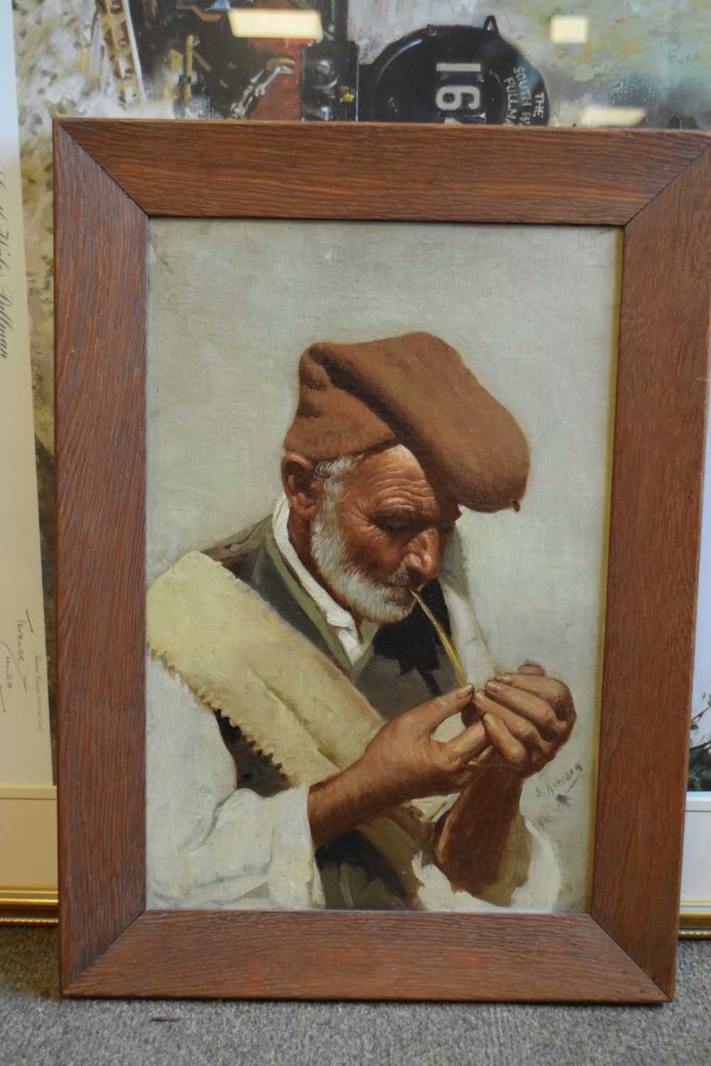 Salvatore Maresca (Italian circa 1900) - Oil on board - Pair of studies of pipe smokers - Image 5 of 7