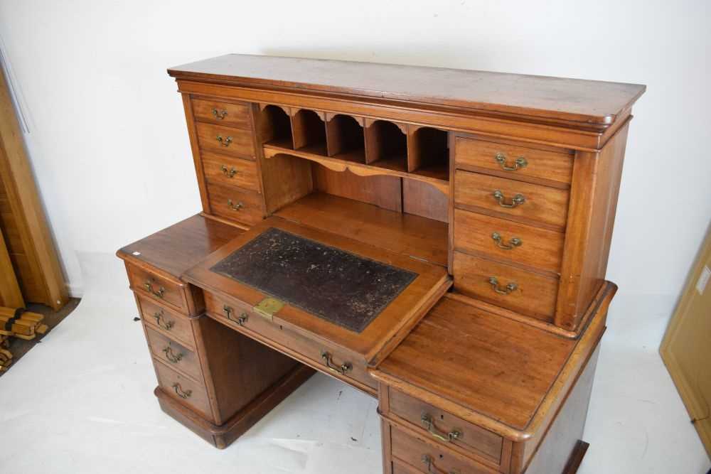 Late Victorian or Edwardian mahogany twin pedestal writing desk - Image 2 of 9