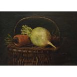 Alfred Mortimer - Oil on canvas - Still-life with hamper and vegetables