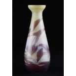 Galle cameo vase - purple glass overlaid on opaque and citron tinted body, cut with lillies