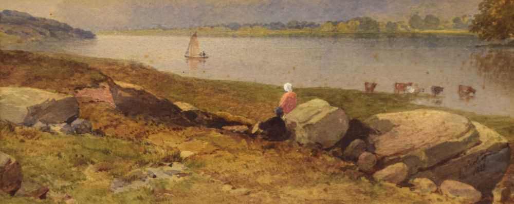 John Varley (1778-1842) - Watercolour - Lakeside scene