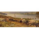 John Varley (1778-1842) - Watercolour - Lakeside scene