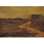 German School - Mid 19th Century - Oil on board - Landscape with structure