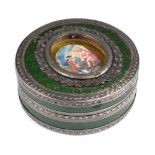Erotica - French tortoiseshell, green lacquer and white metal snuff box