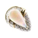 Opal and diamond cluster dress ring,