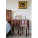 Pair of French marble-topped night cupboards