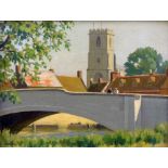 Frank Jameson (1899-1968) - Oil on canvas - Figure on bridge, Wareham, Dorset