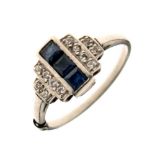 Platinum Art Deco-style sapphire and diamond cluster ring