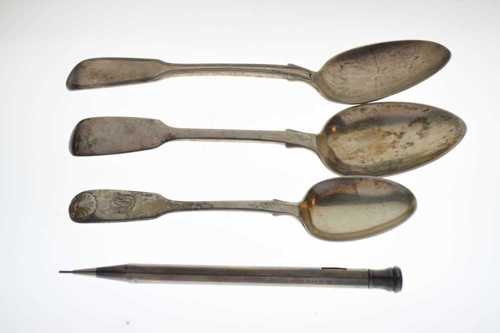'Eversharpe' sterling retractable pencil, together with three silver spoons - Image 2 of 9