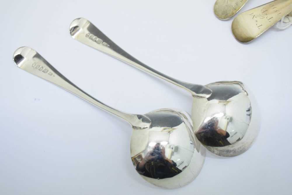 Late Victorian silver bonbon dish, two Exeter tablespoons and a pair of George III ladles - Image 4 of 7