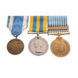 Queen Elizabeth II Korea Medal, UN Korea Medal, and commemorative 8th Army medal