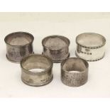 Five silver napkin rings