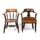 Late 19th Century elm smokers bow armchair one, together with a mahogany example