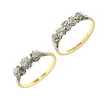 Two '18ct and Plat' illusion set diamond rings