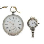 Swiss 935 pocket watch, together with an early silver wristwatch