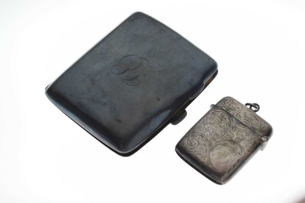 George V silver cigarette case, and vesta case - Image 2 of 6