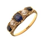 Sapphire and diamond five stone ring