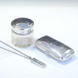 Edward VII silver cigar case, together with a George V silver topped dressing table jar