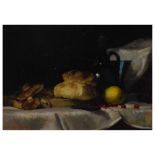 George J.D. Bruce (b.1930) - Oil on canvas - Still-life with bread and lemon