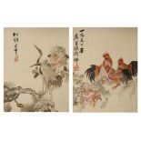 Pair of Japanese silk pictures of birds