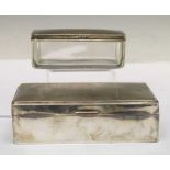 George V silver table-top box and a George VI silver-lidded glass dressing table jar