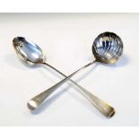 George III silver ladle, London 1809, and a silver basting spoon, London 1812
