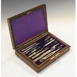 Rosewood and brass inlaid cased scientific instrument set