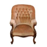 Victorian show wood frame deep buttoned velvet salon chair