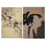 Utamaro - 'Pensive Love' and Imao Keinen - Coal Tits on a Prunus Branch