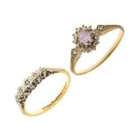 Five stone illusion diamond ring, with a 9ct amethyst and diamond ring