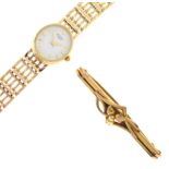 Lady's Rotary 9ct gold dress watch and yellow metal brooch, stamped '9ct'