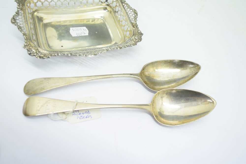 Late Victorian silver bonbon dish, two Exeter tablespoons and a pair of George III ladles - Image 5 of 7