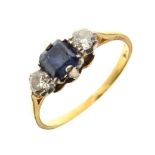 Sapphire and diamond three-stone ring