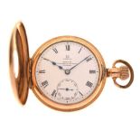 Gentleman's Omega half hunter gold-plated pocket watch