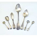 George III silver basting spoon, together with a small quantity of flatware