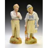 Unusual pair of Continental bisque figures of child cricketers