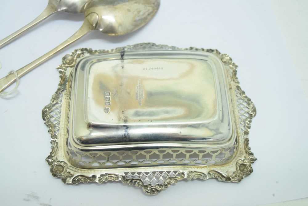 Late Victorian silver bonbon dish, two Exeter tablespoons and a pair of George III ladles - Image 7 of 7