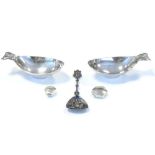 Continental silver including pair of Finnish dishes, Dutch spoon and two patch boxes, etc