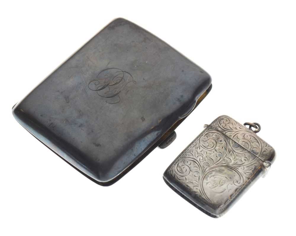 George V silver cigarette case, and vesta case