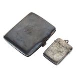 George V silver cigarette case, and vesta case