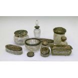 Quantity of late Victorian /20th Century silver topped dressing table jars, etc
