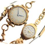 Two ladies gold watches with plated bracelets