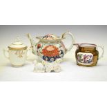 Early 19th Century lustre jug, teapot, caudle cup and cover, together with a sheep cart salt