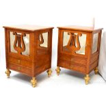 Pair of burr maple veneer and mirrored drawing room cabinets