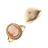9ct gold cameo ring and a signet ring