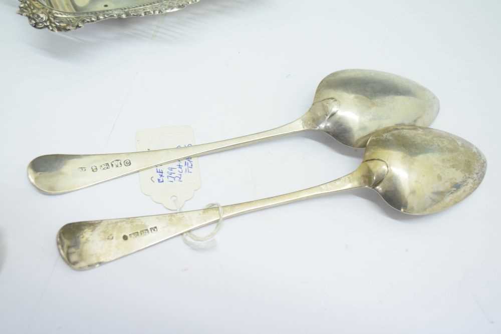 Late Victorian silver bonbon dish, two Exeter tablespoons and a pair of George III ladles - Image 6 of 7