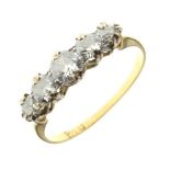 '18ct' stamped yellow metal and graduated five-stone diamond ring