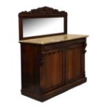 Early Victorian marble top chiffonier with foliate scroll crest to the mirror back